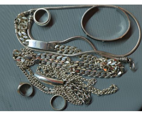 A collection of silver gentleman's jewellery, to include chain link necklaces, rings, bracelets, other silver necklaces, and 