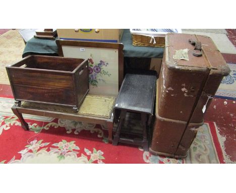 Small collection of furniture to include Steamer trunk &amp; firescreen