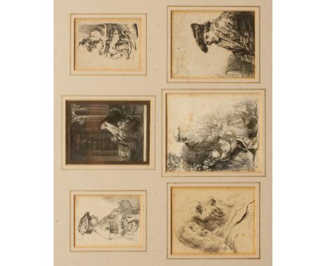 AFTER REMBRANDT VAN RIJN (1606-1669) A montage of six portrait etchings including a possible early self-portrait impression, 
