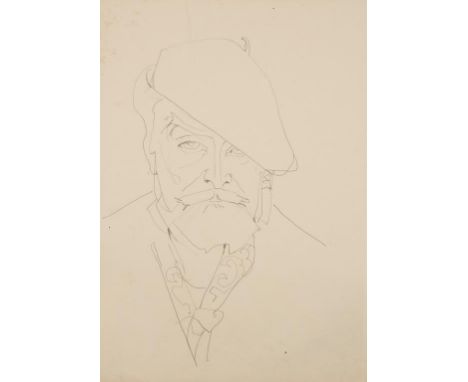 •SVEN BERLIN (1911-1999) Head and shoulders self-portrait wearing a beret, pencil drawing, 16.5" x 11.5". See illustration.  