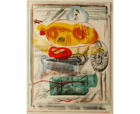 •FRANCES HODGKINS (1869-1947) 'An arrangement of jugs', signed in pencil to an applied label, lower right, printed publishers