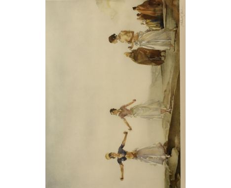 •WILLIAM RUSSELL FLINT (1880-1969) Dancing semi-clad women atop a mountain, printed signature within the image, further signe