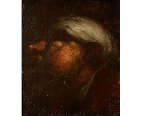 ATTRIBUTED TO JOHN COLLIER OF ROCHDALE (1708-1786) (ALIAS TIM BOBBIN), A profile portrait study of a man, oil on panel, 11.5"