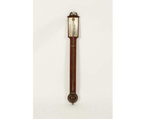 A MAHOGANY BACKED STICK BAROMETER, the silvered dial signed Dolland of London, with ivory mounts, 40"