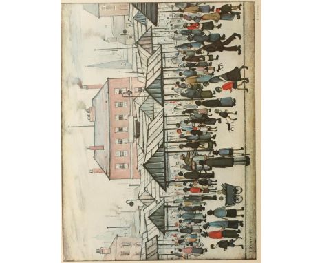 •LAURENCE STEPHEN LOWRY RA (1887-1976) "Market Scene, Northern Town" (Pendlebury Market), printed signature and date 1959 wit