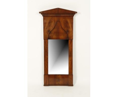 AN EMPIRE STYLE MAHOGANY WALL MIRROR, with a rectangular plate within an architectural surround, 19th century, 48" high