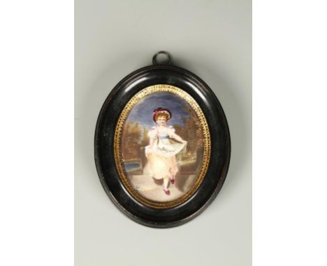 JOHN SIMPSON "The Child and Flowers", a portrait miniature on porcelain, signed, titled and dated February 1840 to the revers