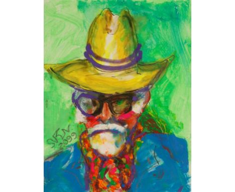 •SVEN BERLIN (1911-1999) "Self-portrait 2099", signed and dated 2099 lower left, acrylic on card, 15.5" x 12" This work is th