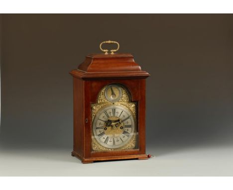 A MAHOGANY CASED BRACKET CLOCK, the eight day two train musical repeating movement signed "Johnson, Gallway", with date apert