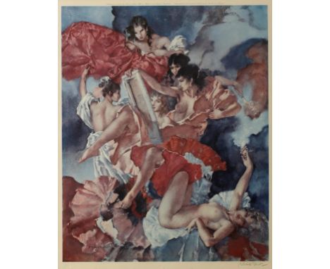 •WILLIAM RUSSELL FLINT (1880-1969) "A Question of Attribution", with a canvas and silk, printed signature within the image, F