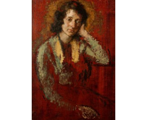•ARTHUR RALPH MIDDLETON TODD (1891-1967) Portrait study of a woman resting her head on her left hand, oil on mahogany panel, 