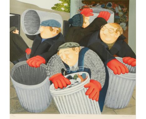 •BERYL COOK (1926-2008) 'Dustbinmen' signed in pencil to the margin, titled and numbered 288/300, coloured print, 26.5" x 28.
