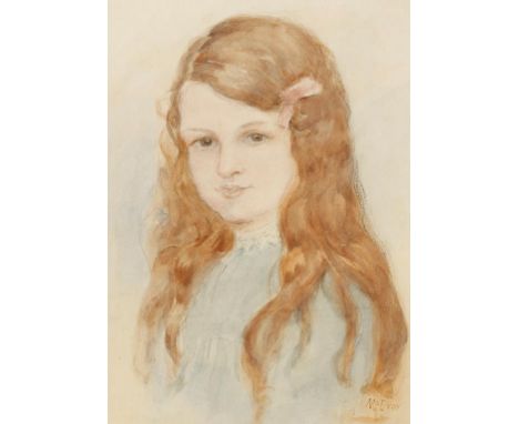 SIR AMBROSE MCEVOY (1878-1927) A head and shoulder portrait of a young girl with long auburn hair and wearing a blue dress, s