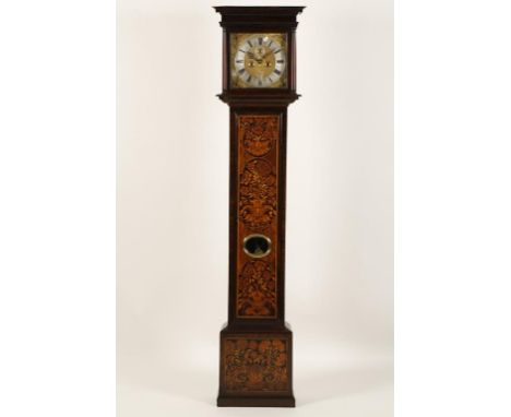 A WALNUT AND MARQUETRY LONGCASE CLOCK, the brass dial signed "John Hunt, Londini Fecit" with eight day two train movement str
