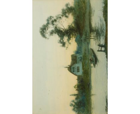 CHARLES A. WILKINSON (fl.1881-1925) "Fenland Pastures", signed lower left and dated '18, watercolour and gouache, 13.5" x 20"