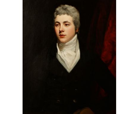 ENGLISH SCHOOL, 19th century A half-length portrait study of a gentleman wearing a white cravat under a black jacket, oil on 