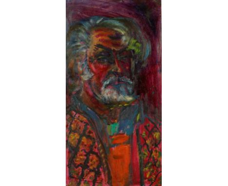 •SVEN BERLIN (1911-1999) "Self-portrait circa 1970-72", oil on board, 24" x 12". See illustration
