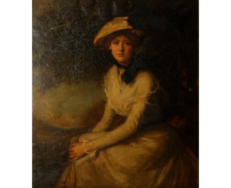 •FRANK W. CARTER, early 20th century A portrait of a seated lady wearing a bonnet, signed lower right, oil on canvas, 40" x 3