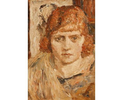 •RONALD OSSARY DUNLOP (1894-1973) A portrait of a young lady with auburn hair, signed upper left, oil on canvas, 13.5" x 9.5"
