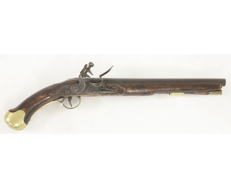 A George III 'Tower' long sea service flintlock belt pistol, with brass mounts, with acorn finial to trigger guard, stamped '