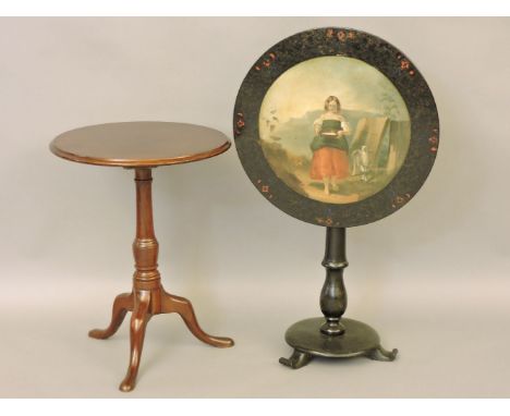 A Victorian papier mâché painted table, and a mahogany tripod occasional table