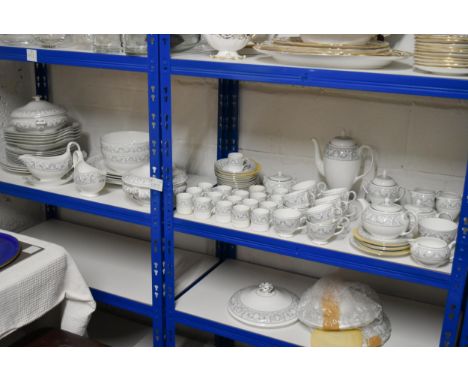 A Wedgwood Dolphins pattern dinner and tea service, including covered tureen, coffee cups, gravy boats and other items. (Qty.