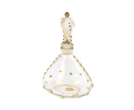 A Dubarry 'A Toi' Depinoix perfume bottle and stopper designed by Julien Viard, circa 1920, the frosted glass stopper moulded