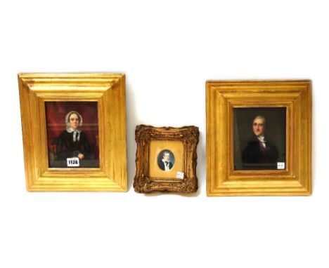 A pair of English porcelain plaques, circa 1820-30, painted with a half length portrait of a seated and woman, one signed on 