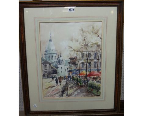 Stephane Wrobel (b.1927), Paris scenes, a group of three, watercolour and pen and ink, all signed, the largest 34cm x 44cm.