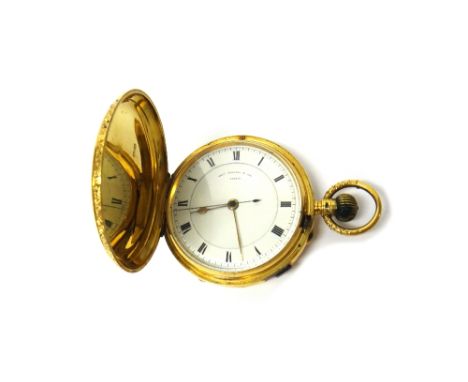 A gentleman's 18ct gold cased, keyless wind, hunting cased pocket watch, the jewelled movement detailed Thos Russell & Son, 1