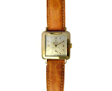 A gentleman's gold square cased Rolex Automatic wristwatch, the movement detailed Rolex Autorotor Superbalance Trigger Screw 