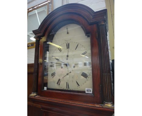 A George III mahogany eight day longcase clock, Barwise London, the 'London' case with quarted fitted brass fluted columns an