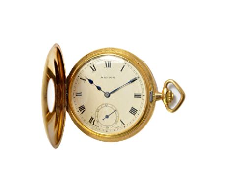 A gentleman's 9ct gold cased, keyless wind, half hunting cased Marvin dress watch, with a signed jewelled lever movement, 9ct