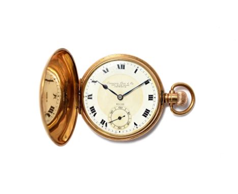 A gentleman's 9ct gold cased, keyless wind, hunting cased Rolex pocket watch, with a signed jewelled Swiss movement detailed 