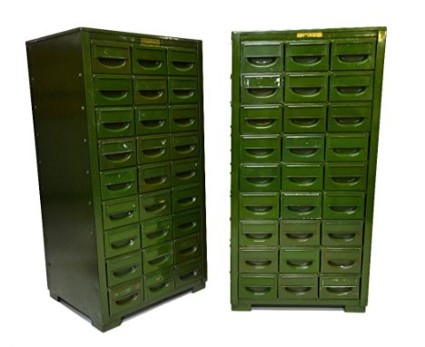 The Rex Hacksaw and Tool MFG.Co.Ltd, a set of four green painted metal banks of twenty seven drawers, (4).  Illustrated
