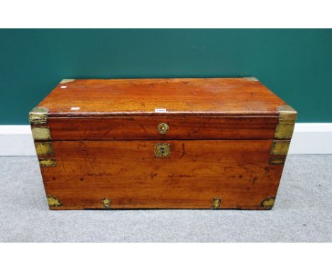 A 19th century brass bound camphor wood trunk, with side carry handles, 77cm wide. 