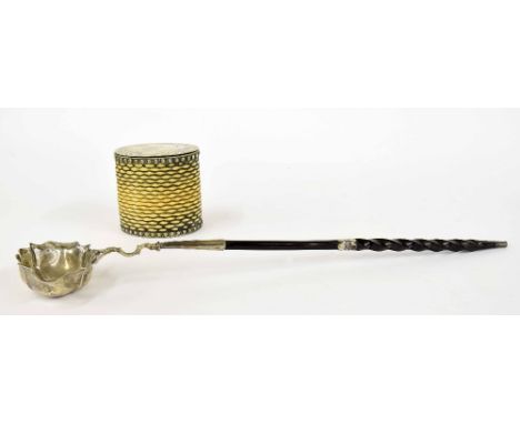 George III silver toddy ladle, with a scalloped rim bowl and twisted turned handle, maker EW, date mark indistinct, 16" long;