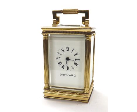 Mappin & Webb brass cased carriage clock timepiece, 4'' high including handle, key (34)