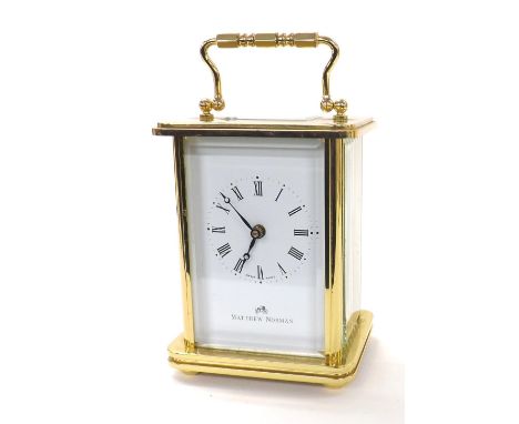 Matthew Norman brass cased carriage clock timepiece, 5.5" high including handle (139)