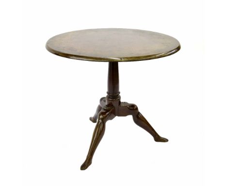 Good Georgian 'Isle of Man' mahogany tilt-top tripod table, supported upon a circular tapering column and triple ladies' legs