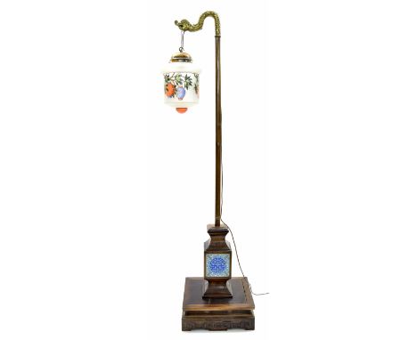 Unusual decorative Chinese hardwood lantern, the square key detailed base inset with four turquoise cloisonne panels, the cra