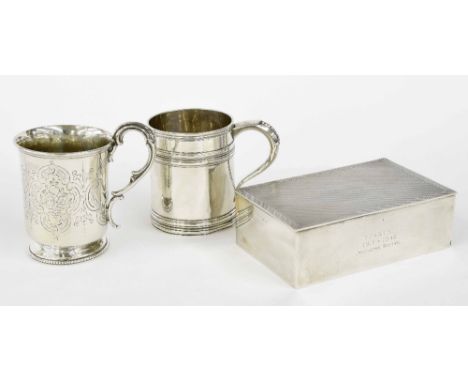Victorian silver engraved christening tankard with a gilt interior, maker Henry Wilkinson & Co, Sheffield 1862, 3.5" high, 4.