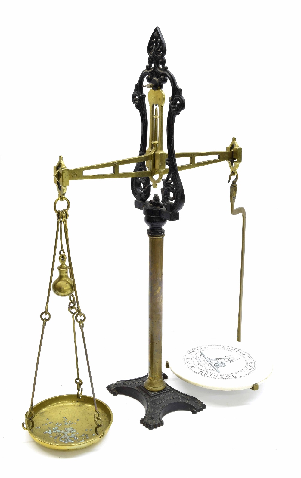 19th century iron and brass balance scales, by Parnall & Sons, Bristol