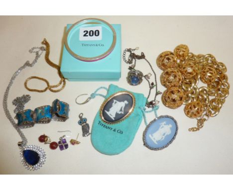 Assorted jewellery - .925 silver bangle marked as Tiffany, chunky goldtone necklace with "CD" tag, possibly Christian Dior, W