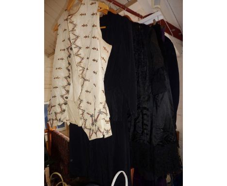 Vintage and antique clothing: Silk embroidered man's waistcoat, Victorian/Edwardian ladies skirts, assorted silk bodices, fab