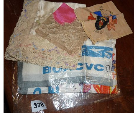 BOAC VC10 silk souvenir scarf and three other silk and lace items