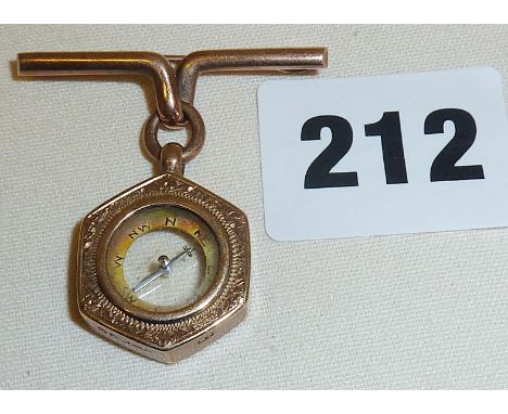 Engraved 9ct gold compass brooch hallmarked for Birmingham 1901 - maker "JM"