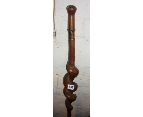 Naive carved walking stick with thick spiral stem