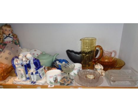 Shelf of 1960s and 70s glassware, ceramics, etc.