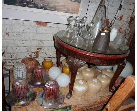 Collection of assorted glass light shades (21), and three Victorian lamp shades. Set of six contemporary glass stirrup cups a